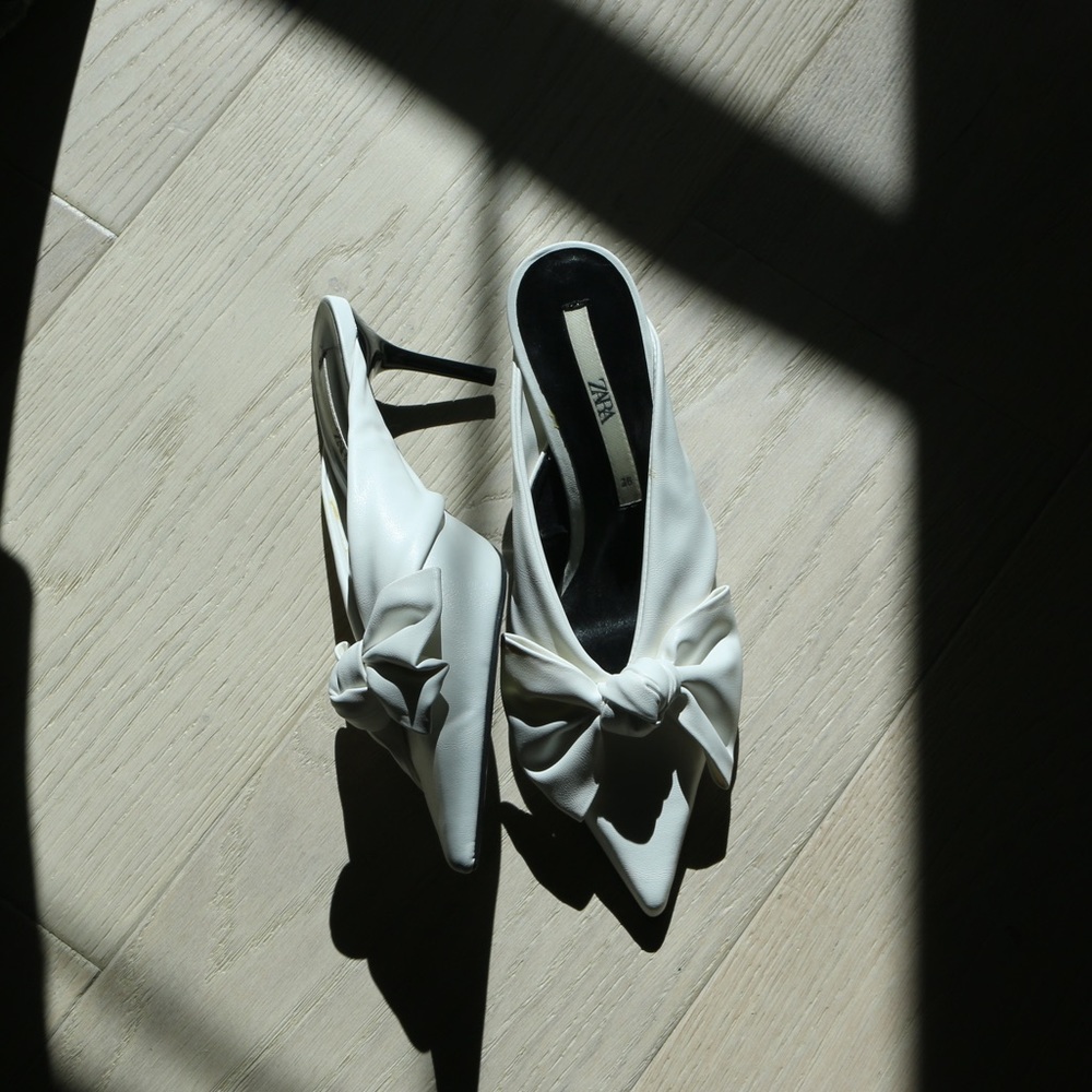 Zara black and white bow shoes